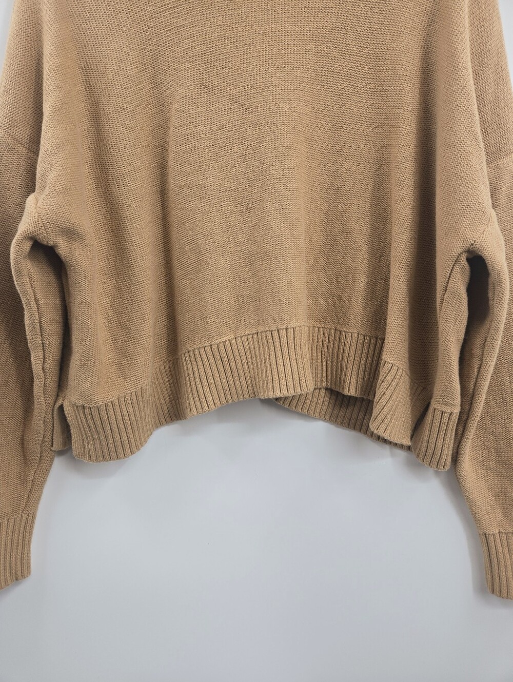 Quince Organic Cotton Cropped Cardigan Sweater Button Camel - Picture 9 of 12